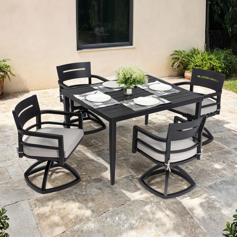 Outdoor Modern Dining Set, Chairs Sunbrella Cushioned And Dining Table With Umbrella Hole - R&R Furniture Gallery (Fountain Valley, CA)