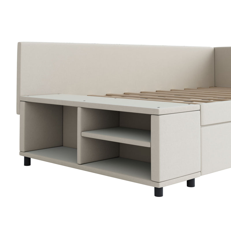 L Shaped Upholstered Platform Bed With Storage And Drawers - R&R Furniture Gallery (Fountain Valley, CA)