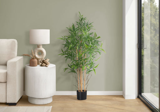 50" Tall, Artificial Plant, Bamboo Tree, Indoor, Faux, Fake, Floor, Greenery, Potted, Decorative - Green / Black - R&R Furniture Gallery (Fountain Valley, CA)