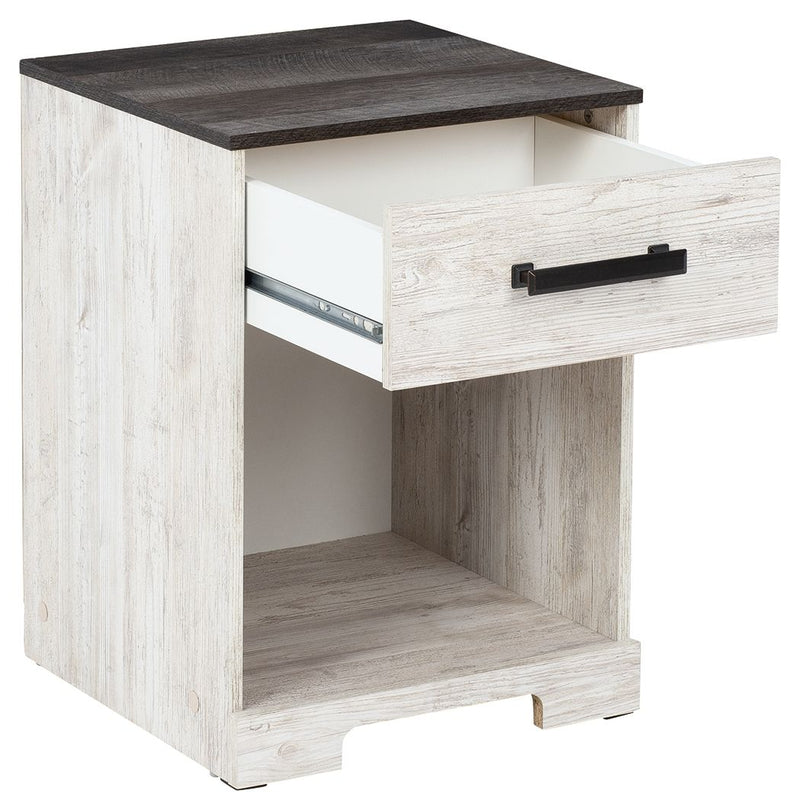 Shawburn - One Drawer Night Stand - Open Cubby - White / Black / Gray - R&R Furniture Gallery (Fountain Valley, CA)