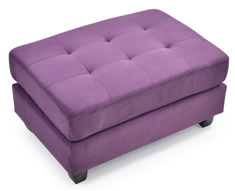 Contemporary upholstered ottoman by Glory Furniture, featuring a sleek design and plush fabric in a chic modern style.