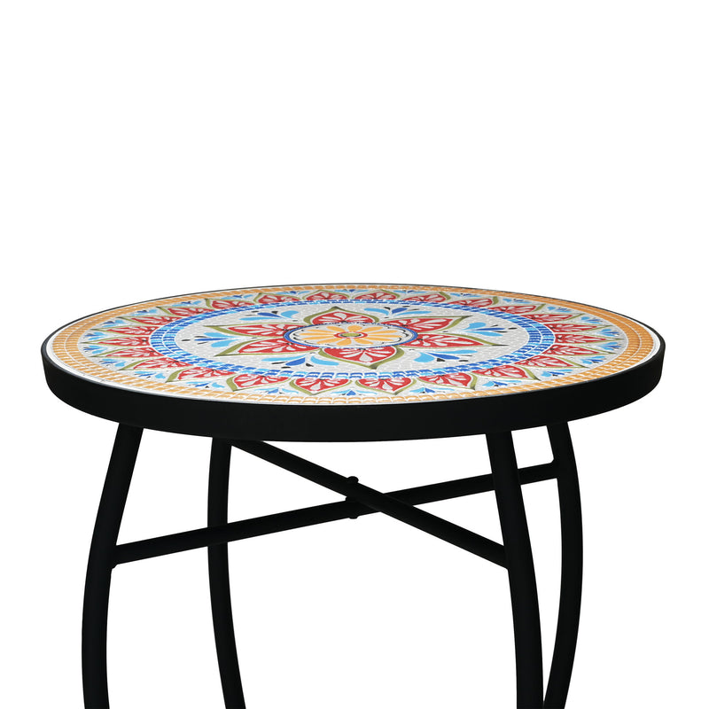 Outdoor Round Side Table With Mosaic Style Top And Curved Iron Legs - R&R Furniture Gallery (Fountain Valley, CA)