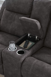 Brysonview - Double Reclining Loveseat With Console - Charcoal - R&R Furniture Gallery (Fountain Valley, CA)