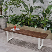 Noble House Intrinsic outdoor dining bench with slat top, sturdy wooden construction, ideal for patio or garden seating.