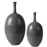 Set of two black Riordan modern vases by Uttermost with sleek, minimalist design for stylish home decor.