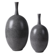 Set of two black Riordan modern vases by Uttermost with sleek, minimalist design for stylish home decor.