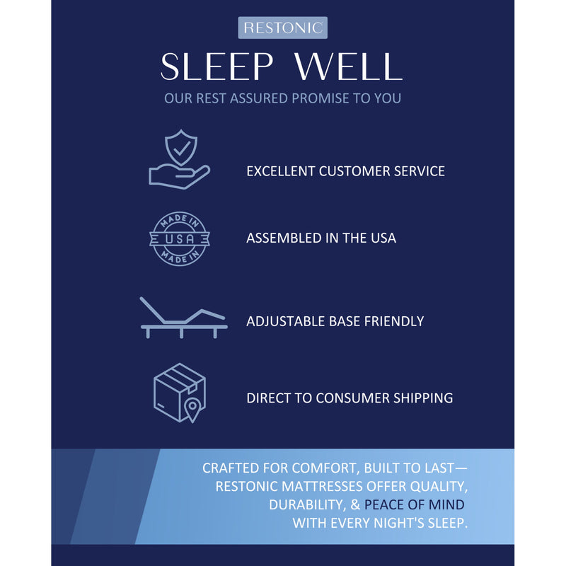 Restonic Tempagel 13-inch Lux Firm Hybrid Mattress with cooling technology and supportive design, shown with plush top layer.