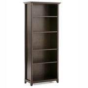 Handcrafted Amherst 5 Shelf Bookcase by Simpli-Home showing wooden shelves and sturdy frame in a natural finish.
