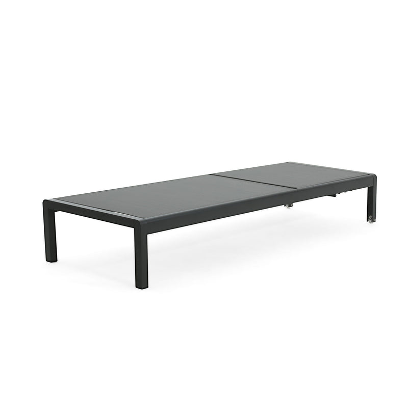 Noble House outdoor patio chaise lounge with five adjustable reclining positions, featuring a cushioned seat and sturdy frame.