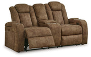 Wolfridge - 2 Pc. - Power Reclining Sofa, Power Reclining Loveseat With Console - Brindle - R&R Furniture Gallery (Fountain Valley, CA)