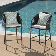 Outdoor 31" Rattan Barstools With Waterproof Cushions (Set of 2) - Multi Brown - R&R Furniture Gallery (Fountain Valley, CA)