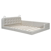 Queen Size Upholstered Platform Bed With 2 Reading Lights - White - R&R Furniture Gallery (Fountain Valley, CA)