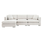 Modern Luxe & Co. cloud L-shaped sectional sofa with oversized chaise, includes two pillows, four seats, and a luxurious design.