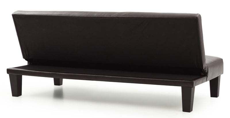 Glory Furniture Alan futon sofa bed with beige fabric upholstery, compact design, and modern style for versatile living space.