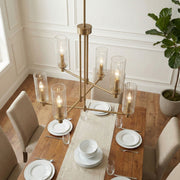 Timeless - 6 Lights Chandelier With Clear Ribbed Satin - Antique Brass / Clear / Gold - R&R Furniture Gallery (Fountain Valley, CA)