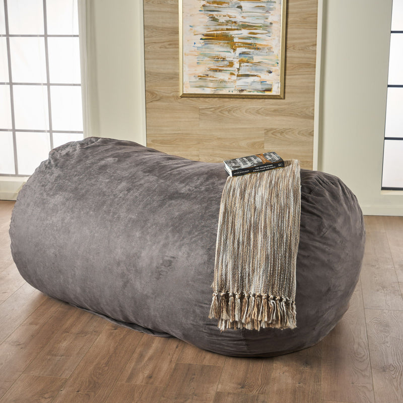 Flora - Traditional 6.5 Foot Suede Bean Bag - Charcoal - R&R Furniture Gallery (Fountain Valley, CA)