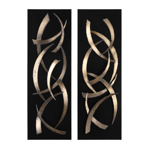 Set of two black metal wall art pieces featuring abstract brushstroke designs by Uttermost, ideal for modern wall decor.