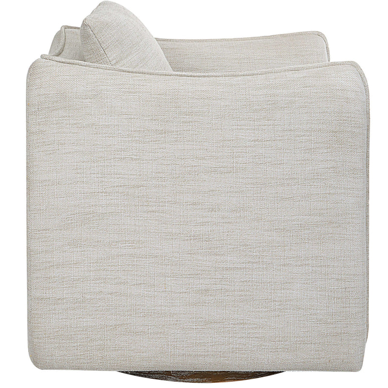 Uttermost Corben silver swivel armchair with cushioned seat and modern design, showcasing sleek metal base and comfortable padding.