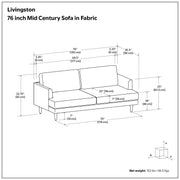 Livingston upholstered stationary sofa by Simpli-Home, featuring plush fabric and a modern design, shown in a living room setting.