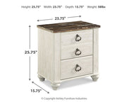Willowton - Two Drawer Night Stand - Brown / Beige / White - R&R Furniture Gallery (Fountain Valley, CA)