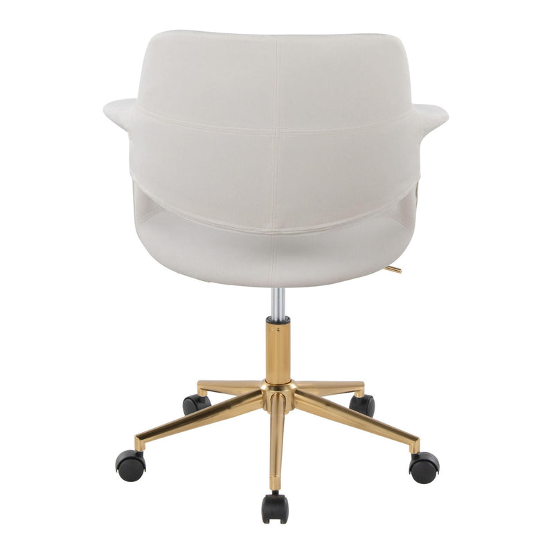 Lumi Source vintage flair mid-century modern desk chair with wooden arms and upholstered seat, ideal for stylish office spaces.