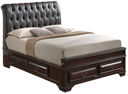 Elegant transitional storage bed by Glory Furniture with built-in drawers and a modern design, shown in a well-lit bedroom setting.