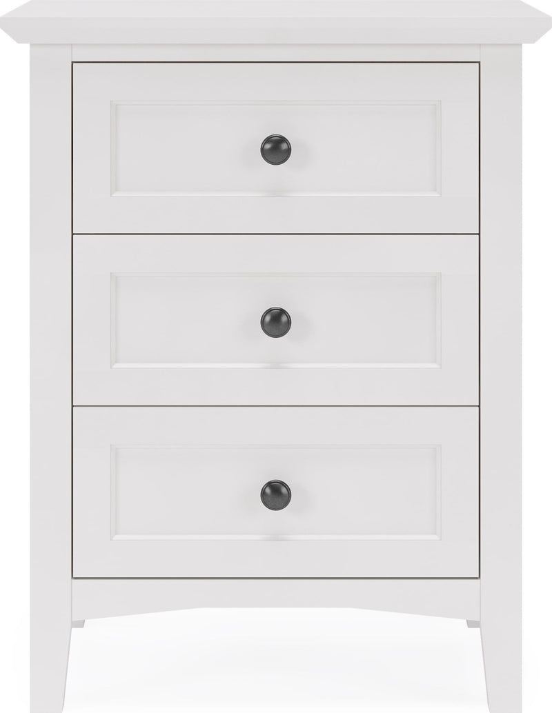 Grace Three Drawer Nightstand in Snowfall White