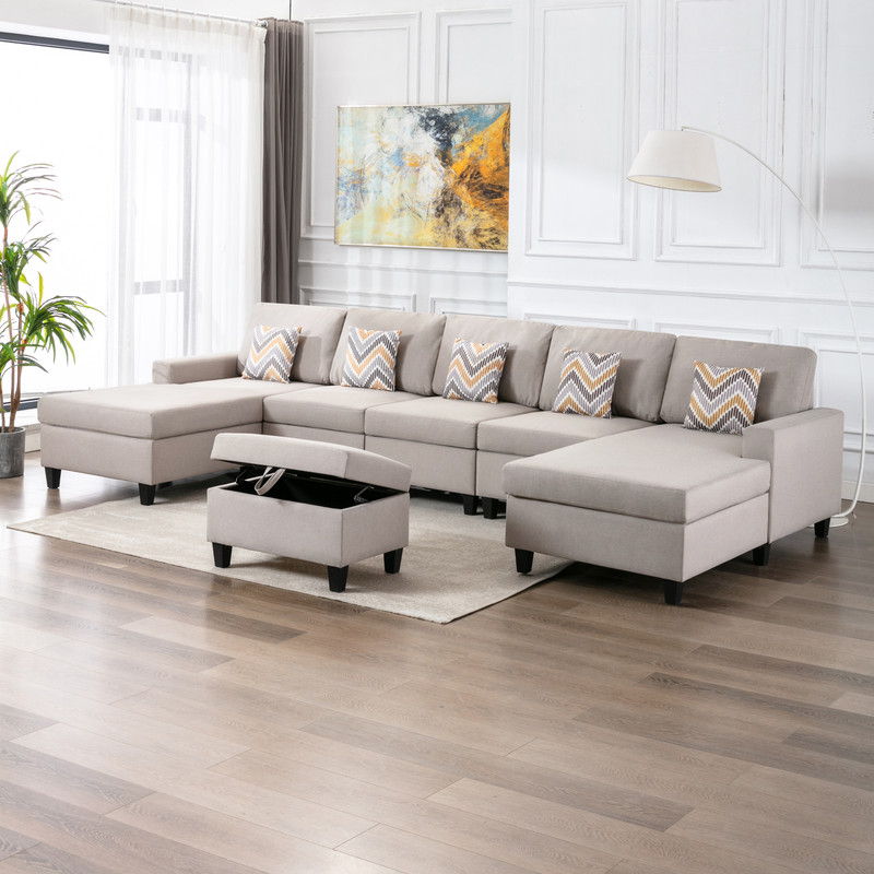 Nolan - Fabric 6 Piece Sectional Sofa With Pillows And Interchangeable Legs - R&R Furniture Gallery (Fountain Valley, CA)