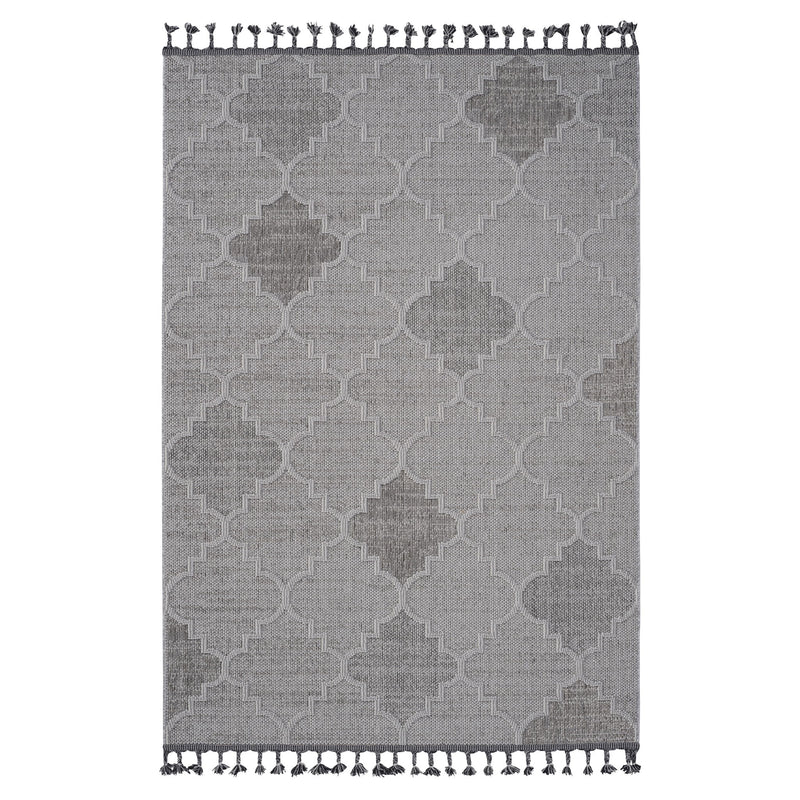 Guros - 6' X 9' Trellis Indoor / Outdoor Area Rug - White / Gray - R&R Furniture Gallery (Fountain Valley, CA)