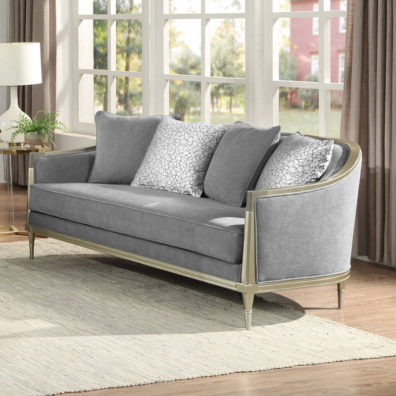 Fernando - Loveseat With 4 Pillows - Gray Chenille & Champagne - R&R Furniture Gallery (Fountain Valley, CA)