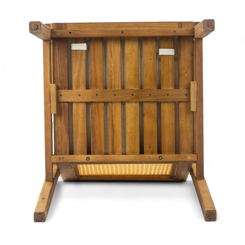 Set of two Noble House Preston outdoor dining chairs with beige cushions and teak finish, ideal for patio or garden dining.