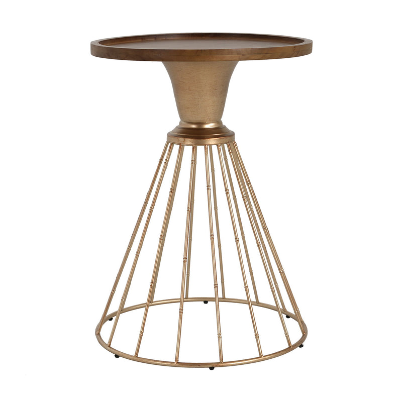 Hollow - Edge Retro Art Pine Side Table With Antique And Natural Color, Iron And Pine Construction - Antique Gold / Natural - R&R Furniture Gallery (Fountain Valley, CA)