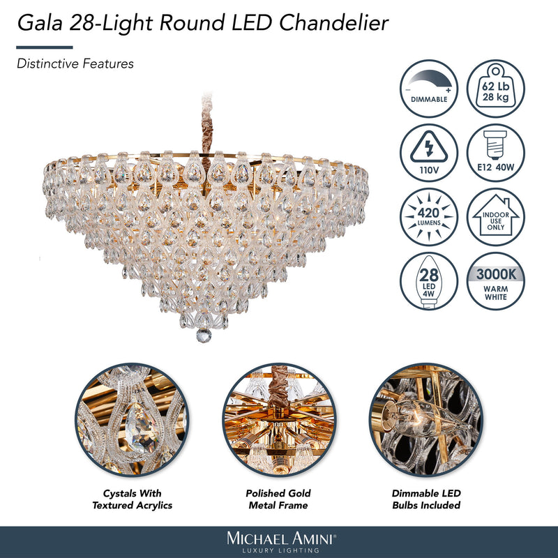 Michael Amini Lighting - Gala 28-Light Round LED Chandelier - Gold
