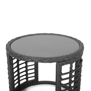 Achill - Outdoor Modern Boho Wicker Side Table With Glass Top - Gray - R&R Furniture Gallery (Fountain Valley, CA)