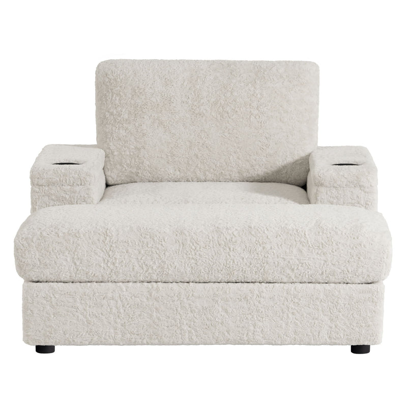 Oversized Chaise Lounge Indoor Rabbit Fur Sofa Bed With Storage Ottoman And Armrests Cup Holders With Deep Seat - R&R Furniture Gallery (Fountain Valley, CA)