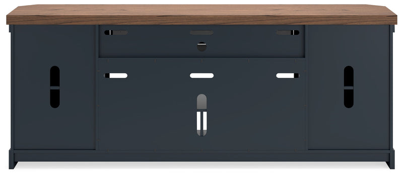 Landocken - XL TV Stand W/Fireplace Option - Brown / Blue - R&R Furniture Gallery (Fountain Valley, CA)