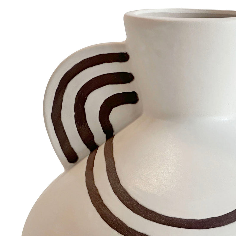 Earthenware - Line Art Wide-Bodied Vase - Cream - R&R Furniture Gallery (Fountain Valley, CA)