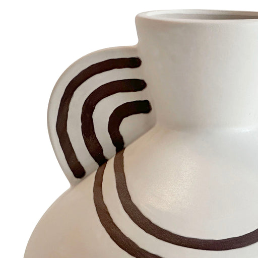 Earthenware - Line Art Wide-Bodied Vase - Cream - R&R Furniture Gallery (Fountain Valley, CA)