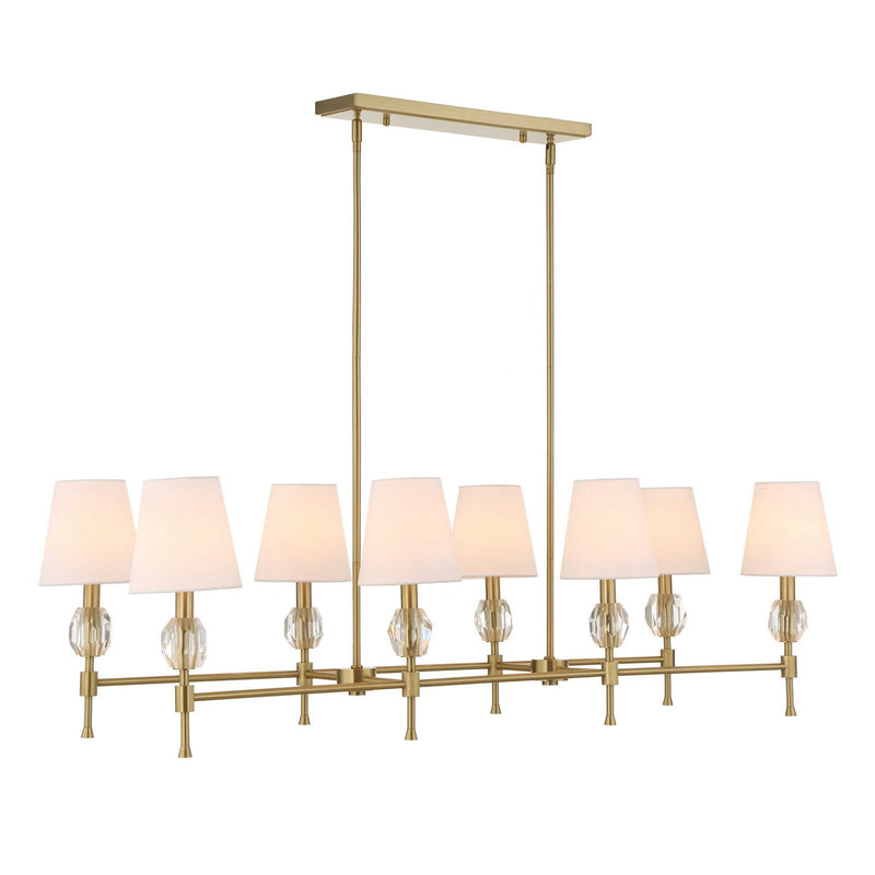 Uttermost Arques 8-light white and gold linear chandelier with sleek modern design and elegant gold accents.