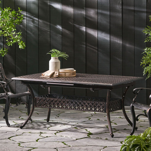 Outdoor Expandable Dining Table With Umbrella Holder, Lattice Pattern And Curved Legs - Black - R&R Furniture Gallery (Fountain Valley, CA)