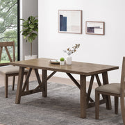 Noble House farmhouse style dining table with wood-like top, sturdy wood construction and spacious surface for family meals.