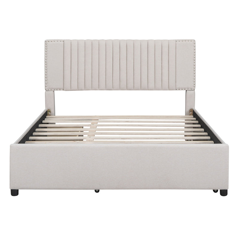 Upholstered Platform Bed With Drawers, Classic Headboard Design - R&R Furniture Gallery (Fountain Valley, CA)