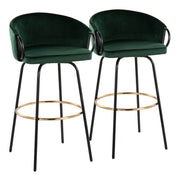 Lumi Source Claire contemporary glam barstool set with footrests, featuring sleek design and cushioned seats for modern seating.