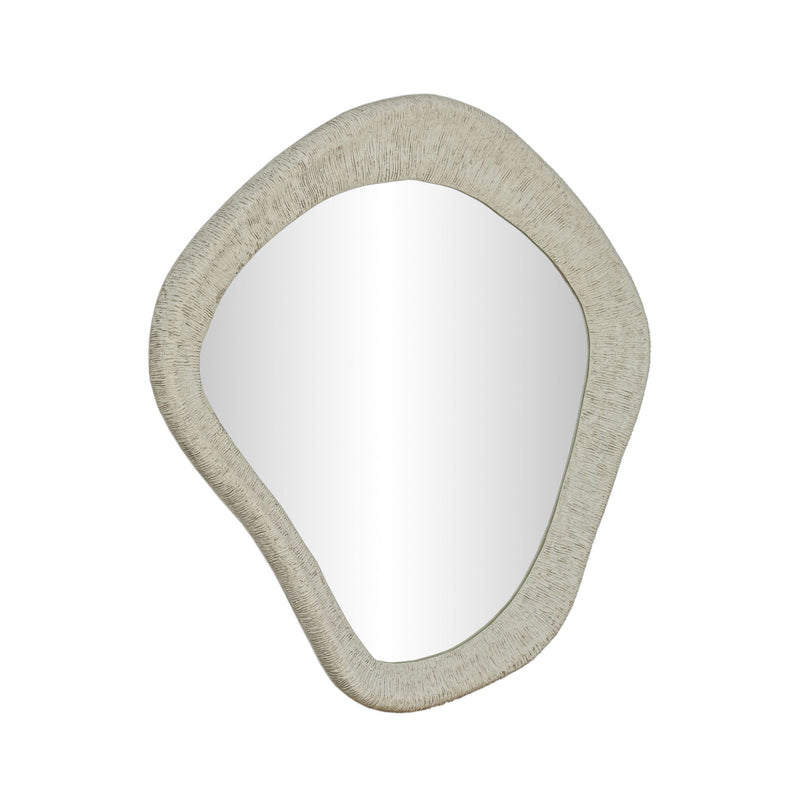 TOV Furniture Orpheus 35x31-inch ribbed wall mirror with faux stone frame, modern decorative wall mirror design.
