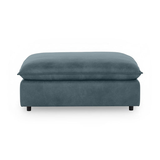 Classic Home Caplan upholstered ottoman with plush fabric and sturdy wooden legs, versatile for living room or seating area.