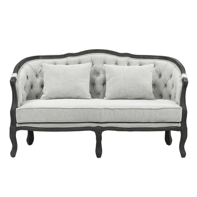 Samael - Loveseat With 2 Pillows - Gray Linen & Dark Brown - R&R Furniture Gallery (Fountain Valley, CA)