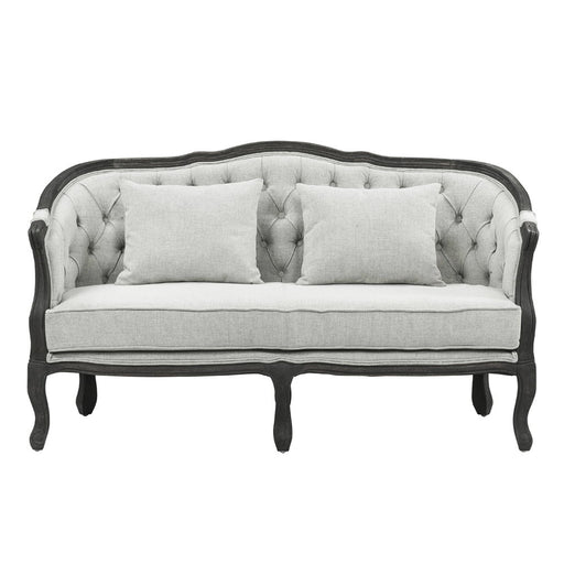 Samael - Loveseat With 2 Pillows - Gray Linen & Dark Brown - R&R Furniture Gallery (Fountain Valley, CA)