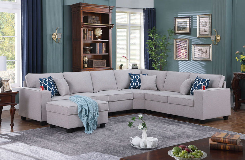 Cooper - Sectional Sofa With Ottomans And Cupholder - R&R Furniture Gallery (Fountain Valley, CA)