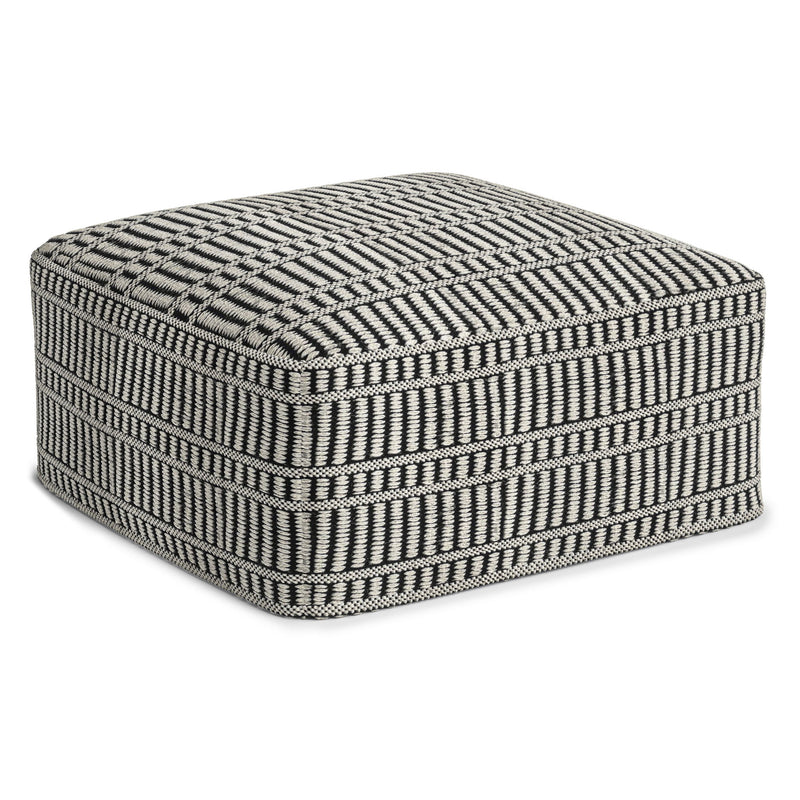 Safford - Square Woven Outdoor / Indoor Pouf - Black / White - R&R Furniture Gallery (Fountain Valley, CA)