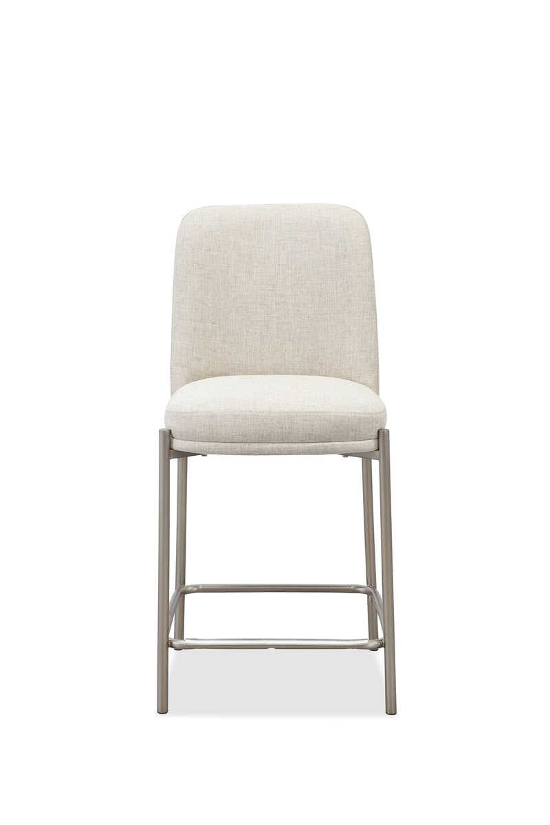 Dion Upholstered Counter Stool in Natural Light Linen and Brushed Nickel Metal